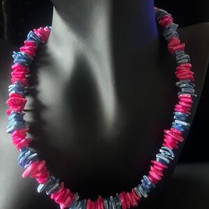 Pink and Blue pika shell Necklace cotton candy